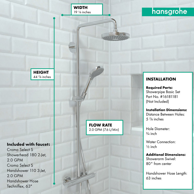 Chrome Adjustable Height Multi-Head Shower System