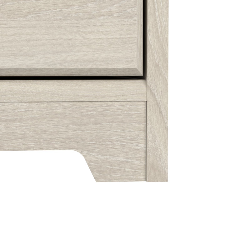 Linen White Oak L-Shaped Desk with Filing Cabinet and USB Hub