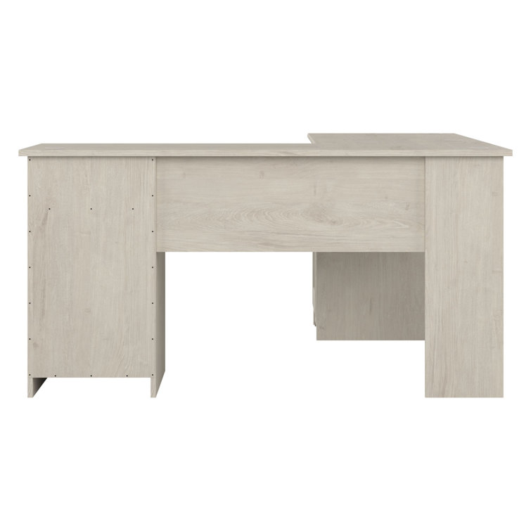 Linen White Oak L-Shaped Desk with Filing Cabinet and USB Hub