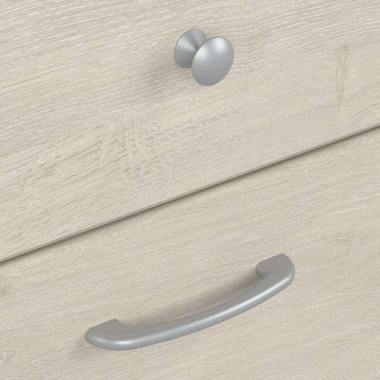 Linen White Oak L-Shaped Desk with Filing Cabinet and USB Hub