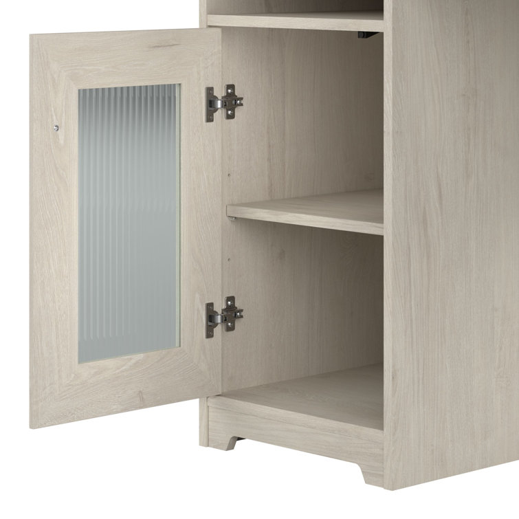 Linen White Oak L-Shaped Desk with Filing Cabinet and USB Hub