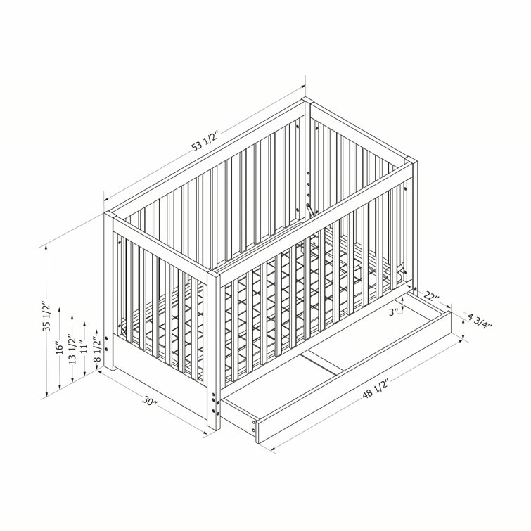 Soft Gray Convertible Crib with Drawer and Toddler Rail