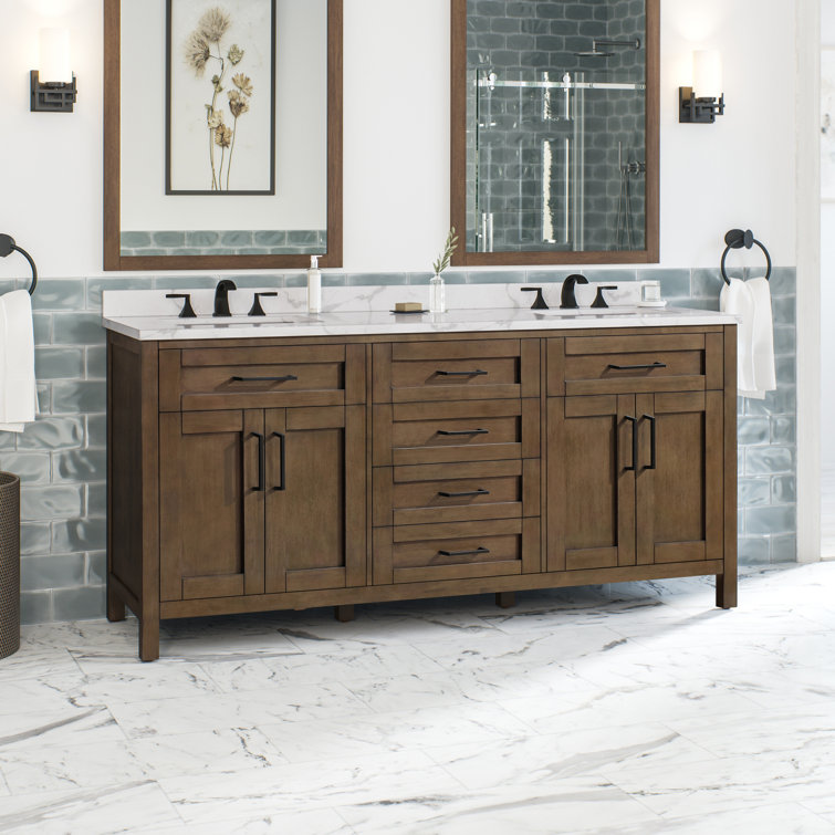 Almond Latte 72" Double Sink Freestanding Bathroom Vanity