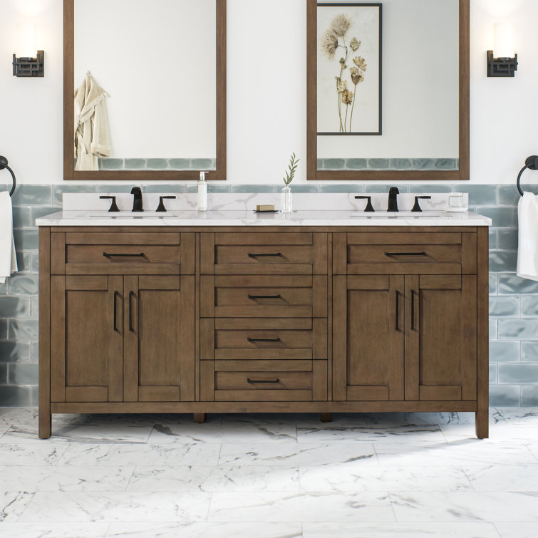 Almond Latte 72" Double Sink Freestanding Bathroom Vanity