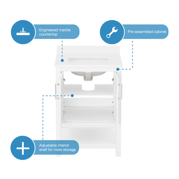 Vegas 24" Pure White Freestanding Bathroom Vanity with Sink