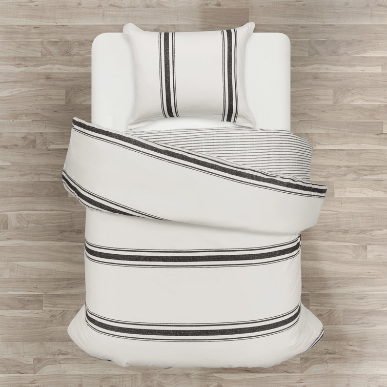 King Black and Cream Cotton Reversible Duvet Cover Set