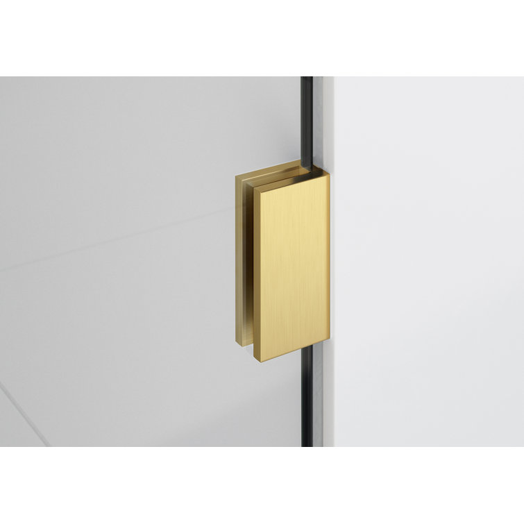 34" Satin Brass Frameless Glass Hinged Bathtub Door