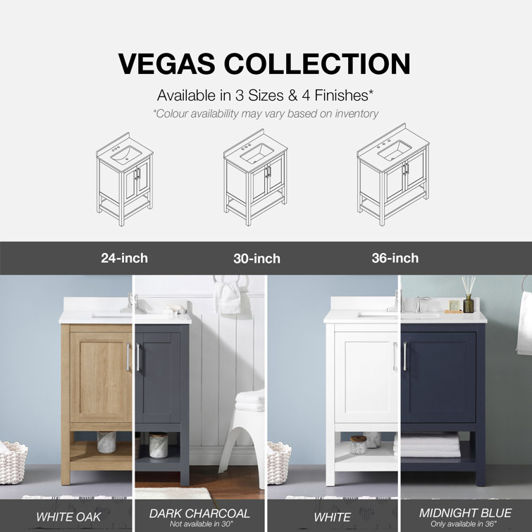 Vegas 30" White Wood Freestanding Single Sink Bathroom Vanity