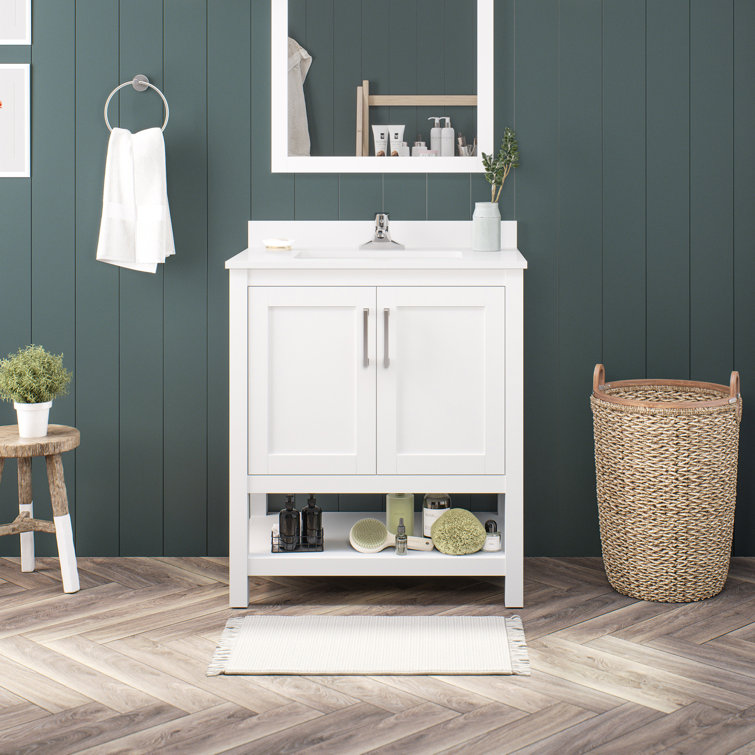 Vegas 30" White Wood Freestanding Single Sink Bathroom Vanity