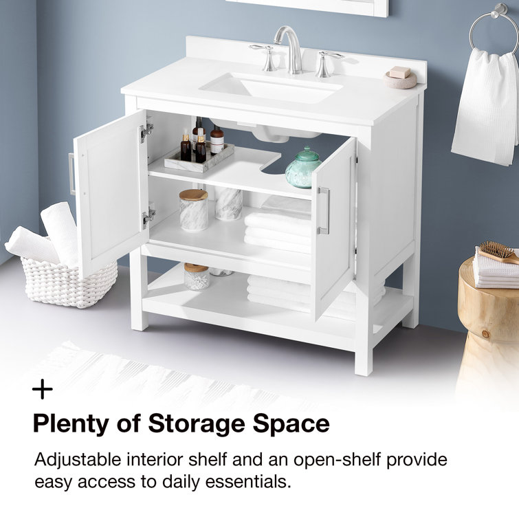 Vegas 36" Pure White Freestanding Bathroom Vanity with Marble Top