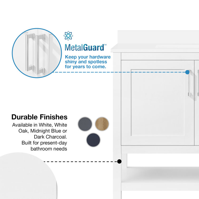 Vegas 36" Pure White Freestanding Bathroom Vanity with Marble Top
