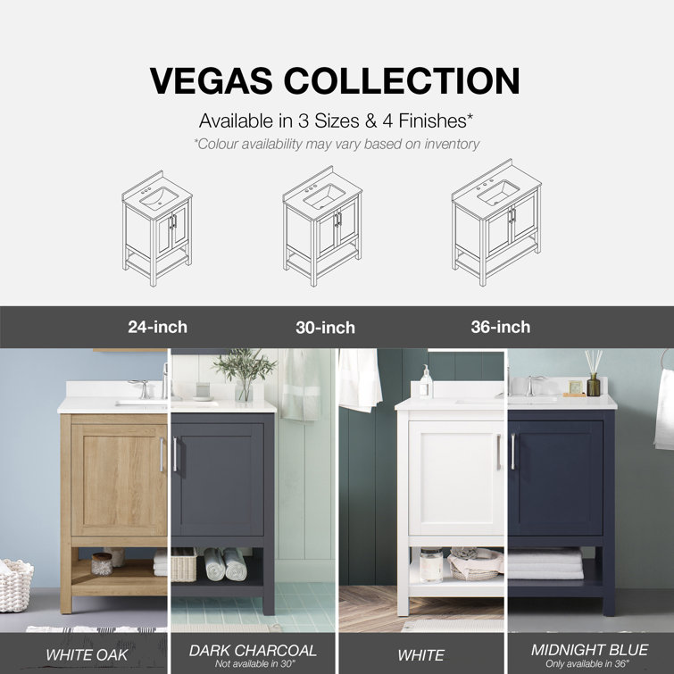 Vegas 36" White Oak Freestanding Bathroom Vanity with Marble Top