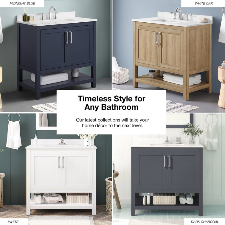 Vegas 36" White Oak Freestanding Bathroom Vanity with Marble Top