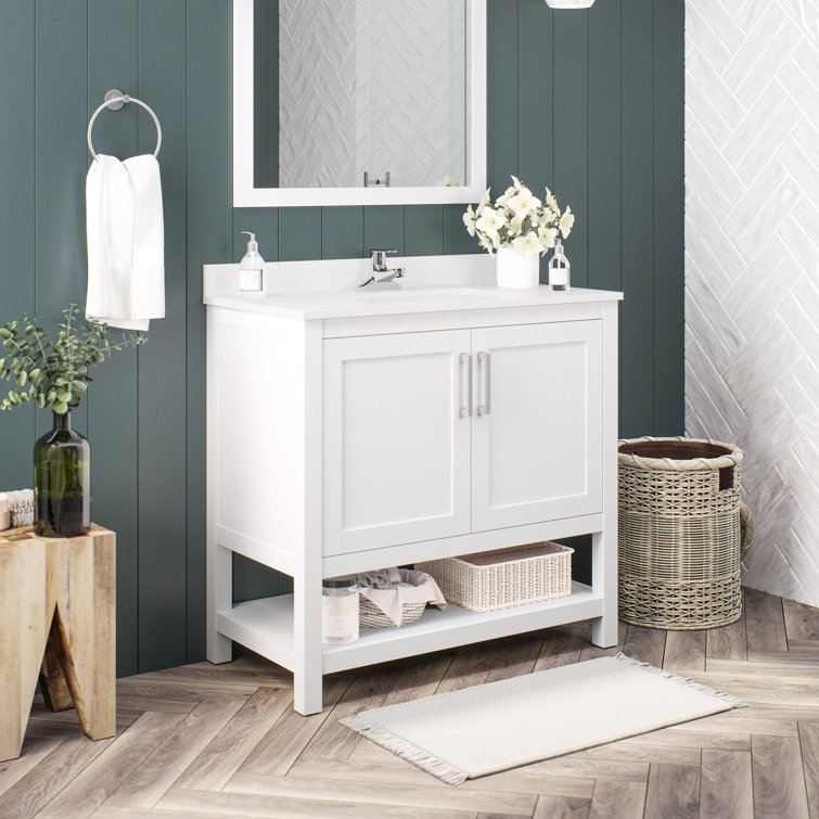 Vegas 36" Pure White Freestanding Bathroom Vanity with Marble Top