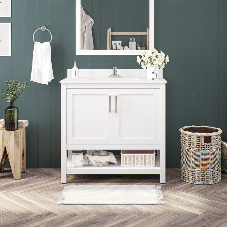 Vegas 36" Pure White Freestanding Bathroom Vanity with Marble Top