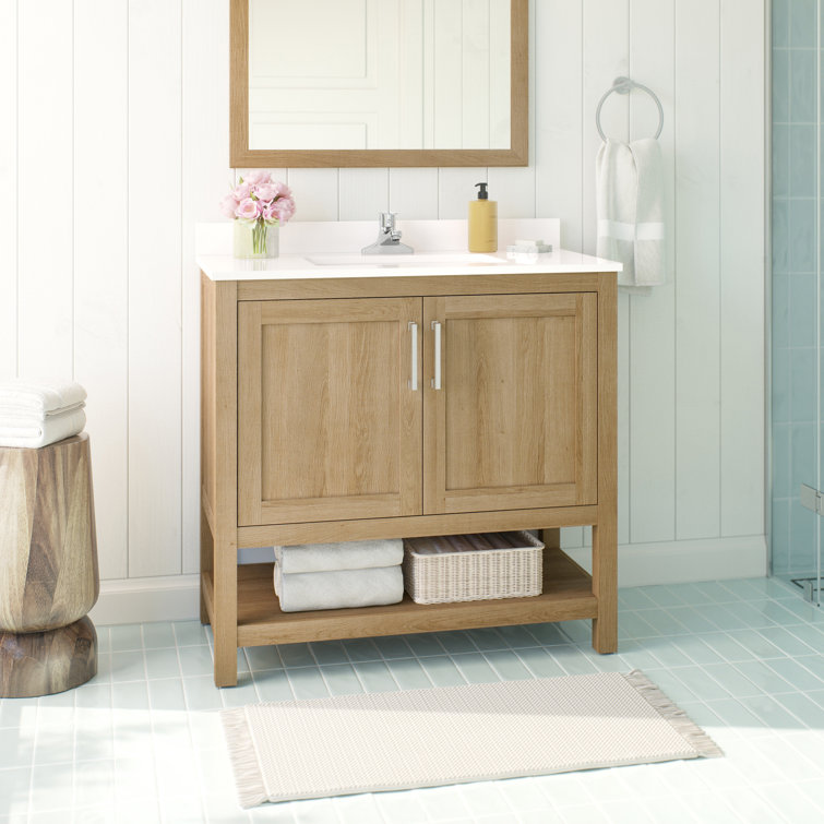 Vegas 36" White Oak Freestanding Bathroom Vanity with Marble Top