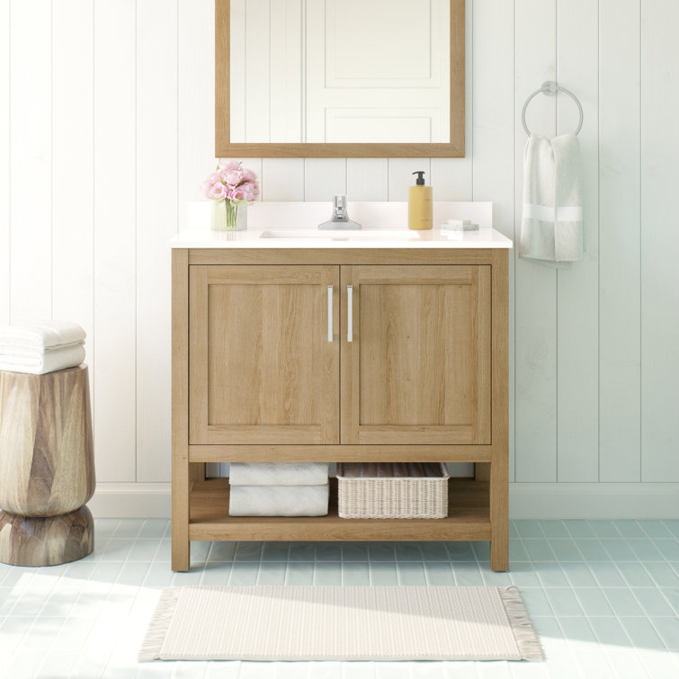 Vegas 36" White Oak Freestanding Bathroom Vanity with Marble Top