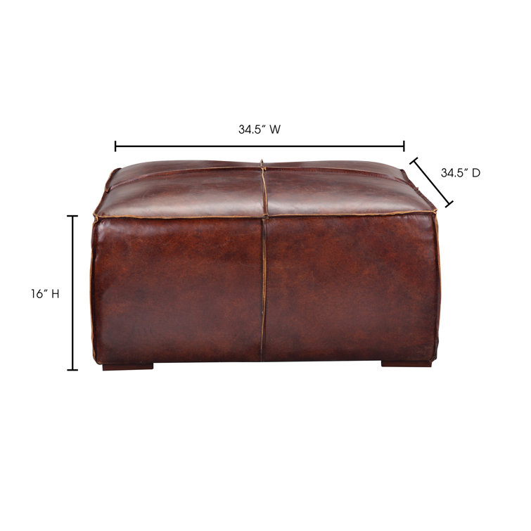 Stamford Square Brown Leather Ottoman with Wood Frame