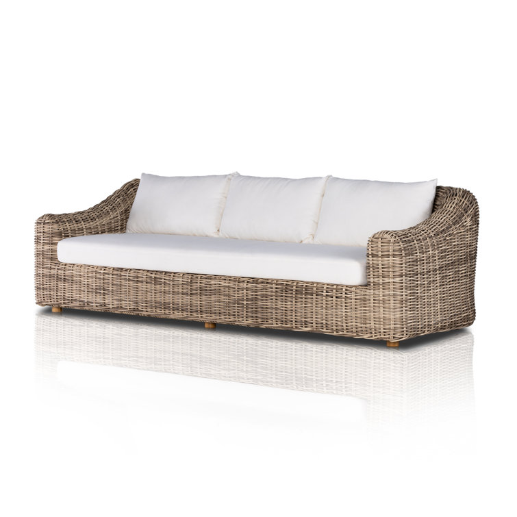 Messina Ivory and Natural Teak Woven Outdoor Sofa