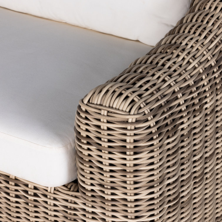 Messina Ivory and Natural Teak Woven Outdoor Sofa