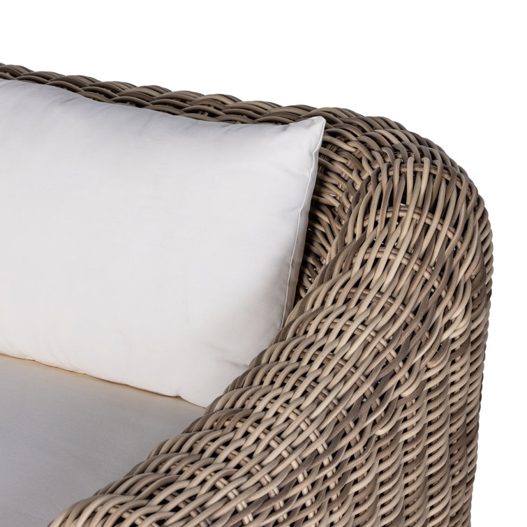 Messina Ivory and Natural Teak Woven Outdoor Sofa