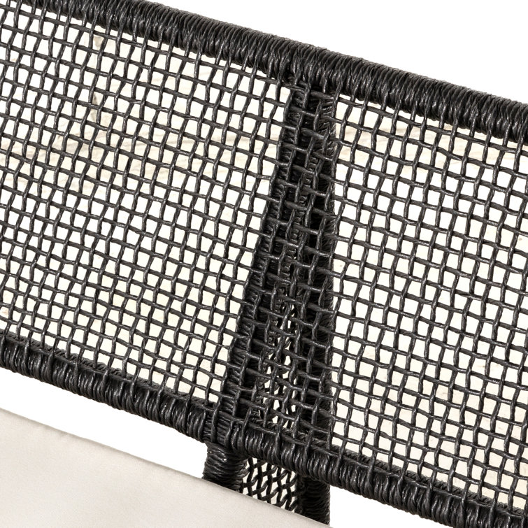 Curved Black Wicker Outdoor Sectional Sofa with White Cushions