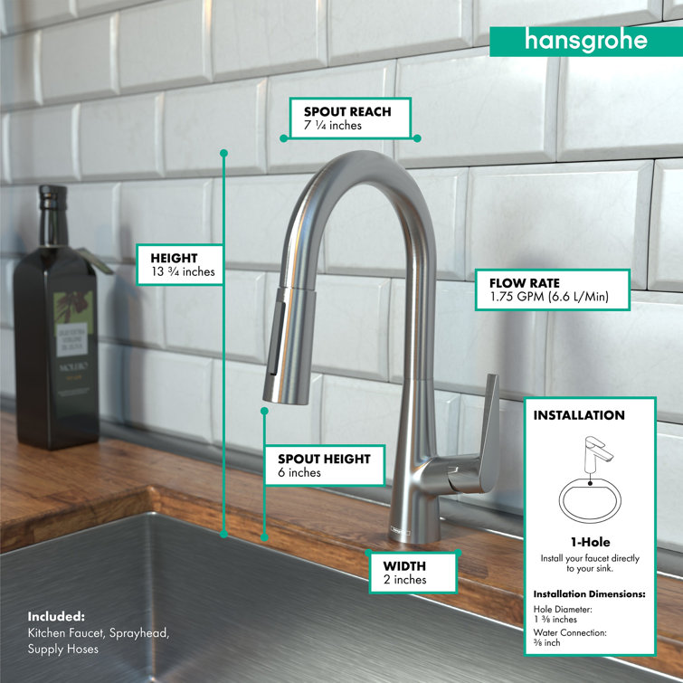 Steel Optik Modern Brass Pull-Out Spray Bar Faucet, 1.75 GPM