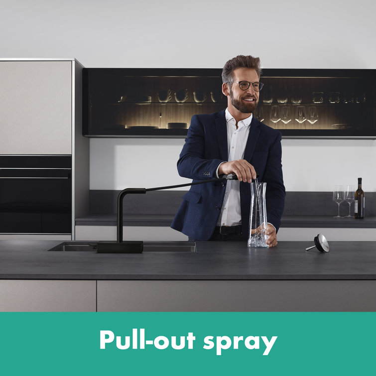 Modern Chrome Pull-Out Kitchen Faucet with Laminar and SatinFlow Spray