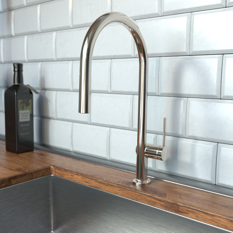 17" Polished Nickel Brass Pull-Down Kitchen Faucet with Spray
