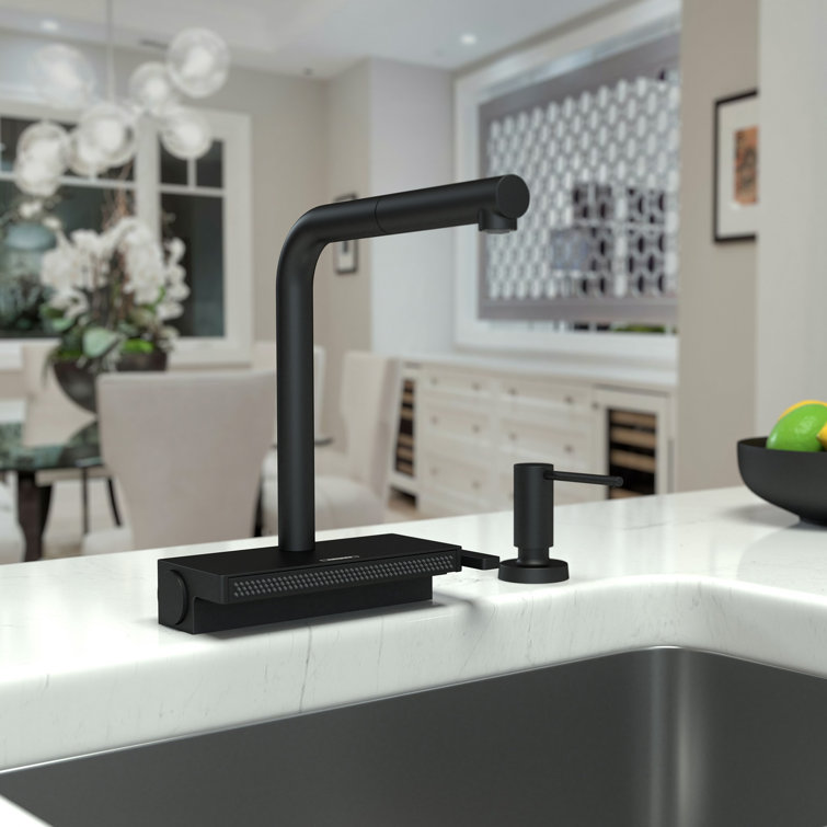 Transitional Nickel Pull-Out Kitchen Faucet with Laminar and SatinFlow Spray