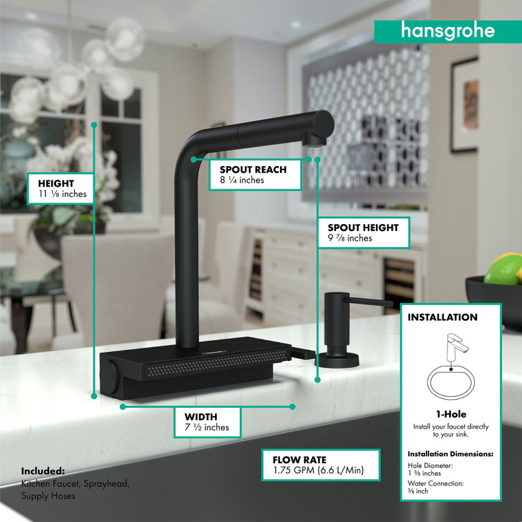 Transitional Nickel Pull-Out Kitchen Faucet with Laminar and SatinFlow Spray