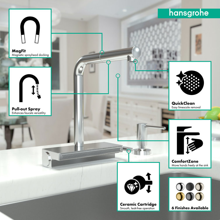 Modern Chrome Pull-Out Kitchen Faucet with Laminar and SatinFlow Spray