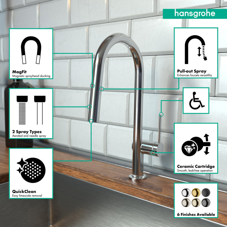 Talis N 15" Chrome Modern Pull-Down Kitchen Faucet with Spray