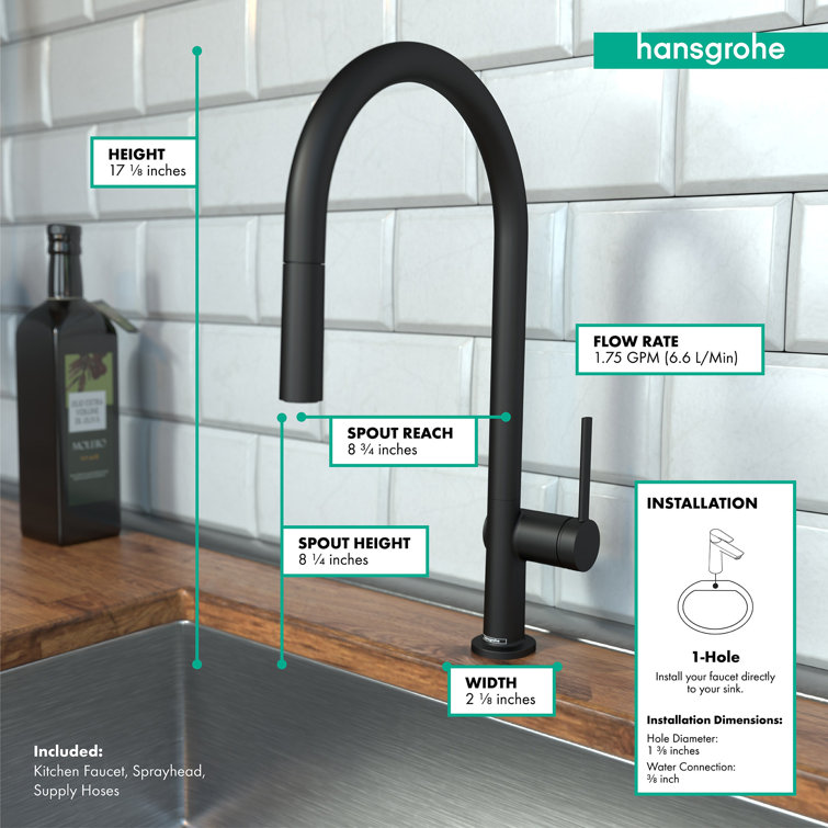 Talis N HighArc 17" Steel Optik Modern Kitchen Faucet with Pull-Out Spray