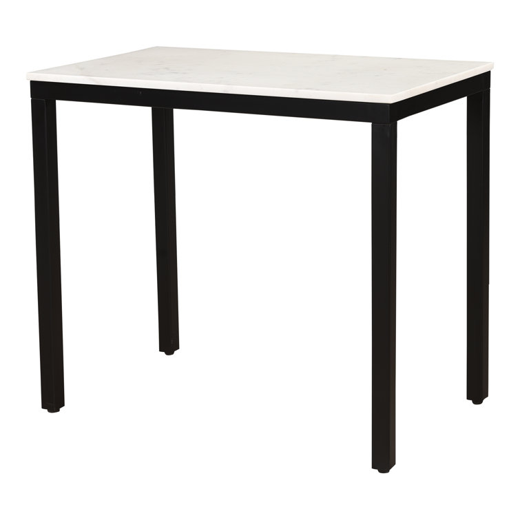 White Marble and Black Iron Compact Desk