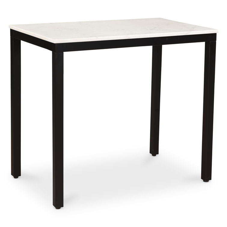 White Marble and Black Iron Compact Desk
