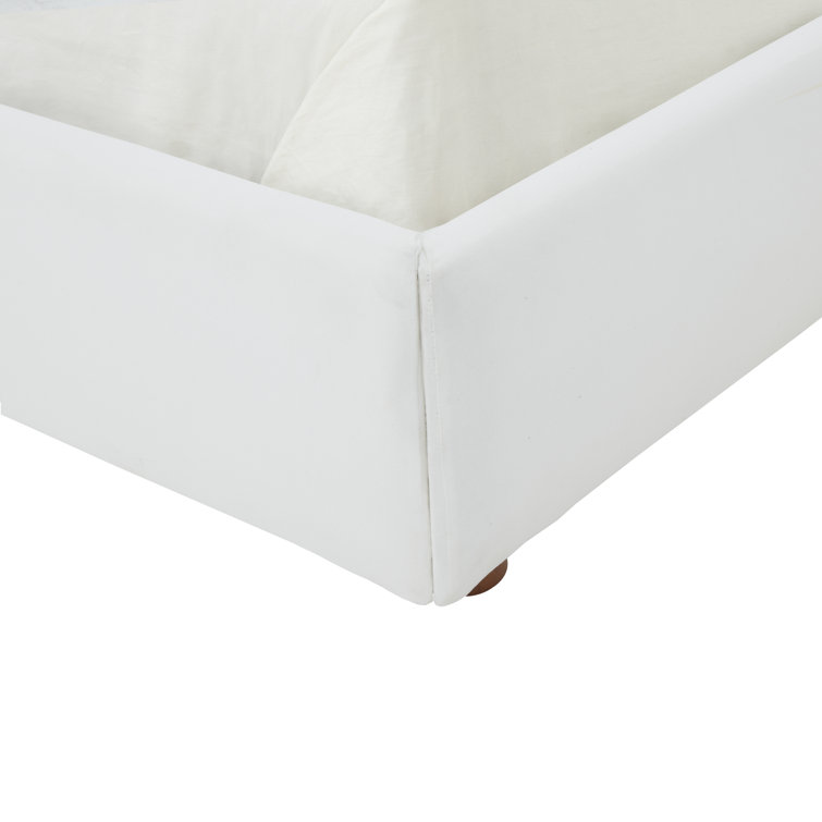 Ivory Boucle Upholstered Queen Bed with Birch Wood Legs