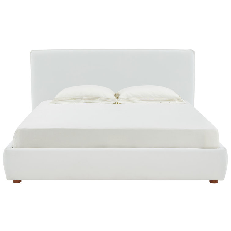 Ivory Boucle Upholstered Queen Bed with Birch Wood Legs