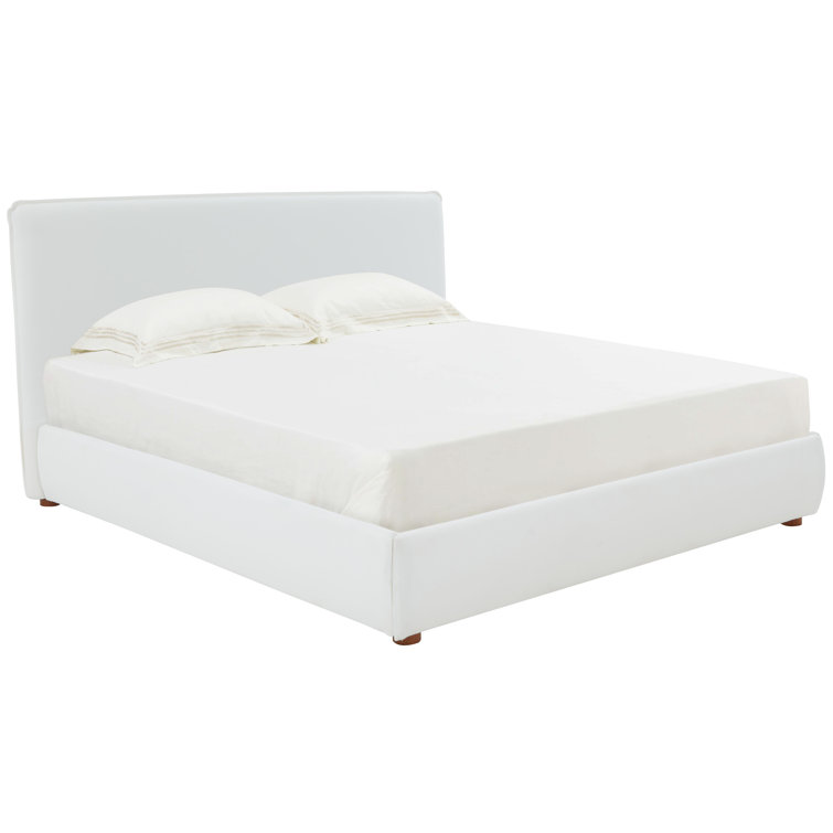 Ivory Boucle Upholstered Queen Bed with Birch Wood Legs