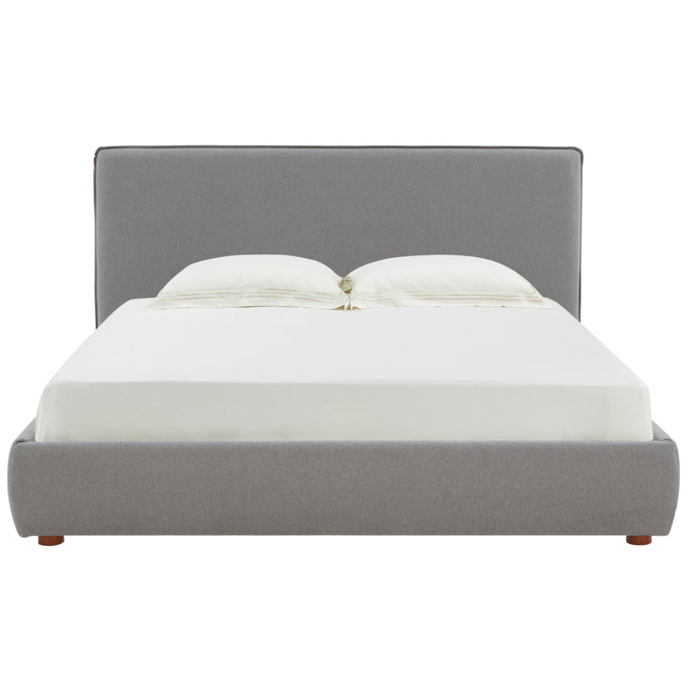 Queen Light Gray Boucle Upholstered Wood Frame Bed with Headboard