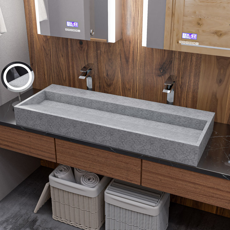 Gray Matte 52" Ceramic Rectangular Bathroom Sink