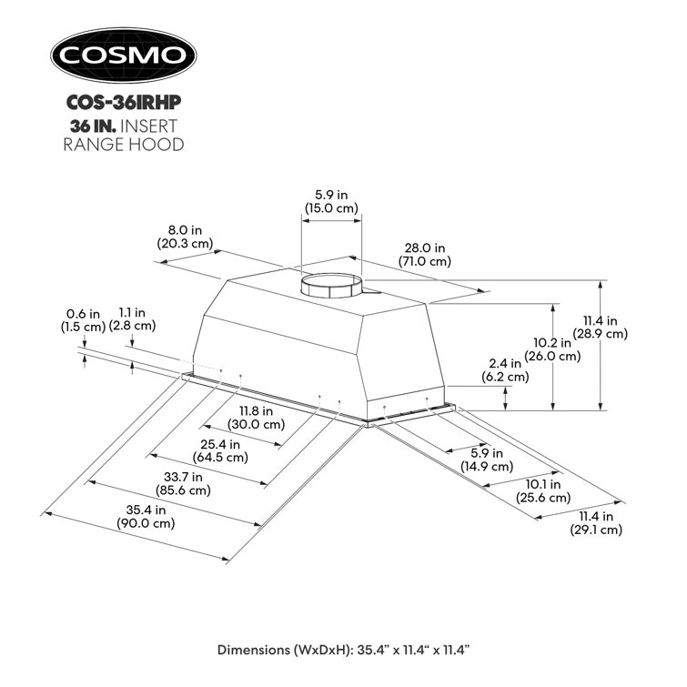 36-Inch Stainless Steel Convertible Insert Range Hood