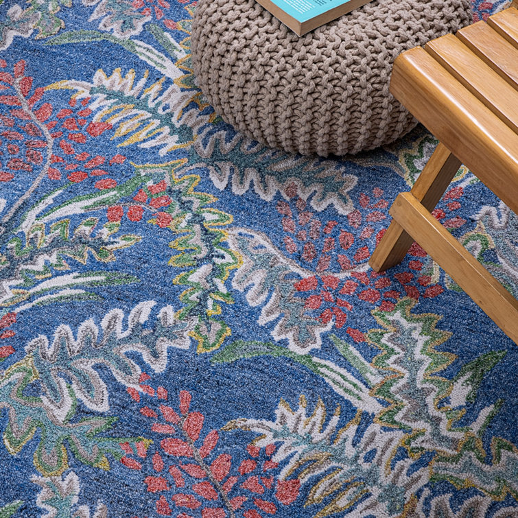 Blue Hand-Tufted Synthetic Floral 8' x 10' Rug