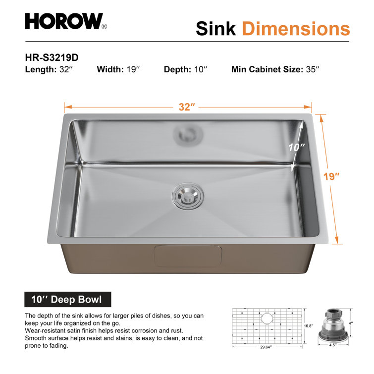 Elaina 32" Single Bowl Stainless Steel Kitchen Sink with Grid and Strainer