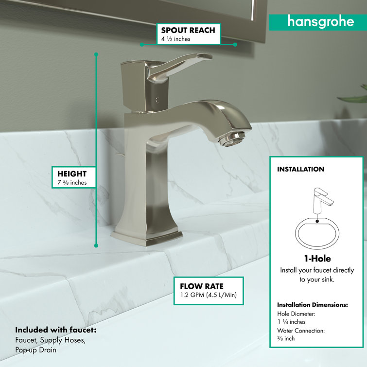 Modern Polished Nickel Single-Hole Bathroom Faucet with Brass Details