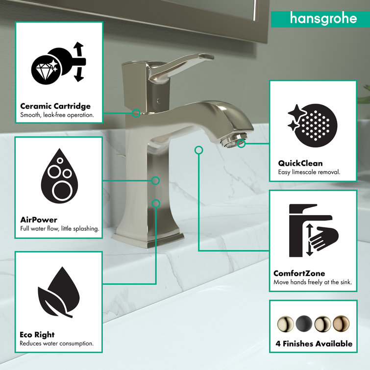 Modern Polished Nickel Single-Hole Bathroom Faucet with Brass Details