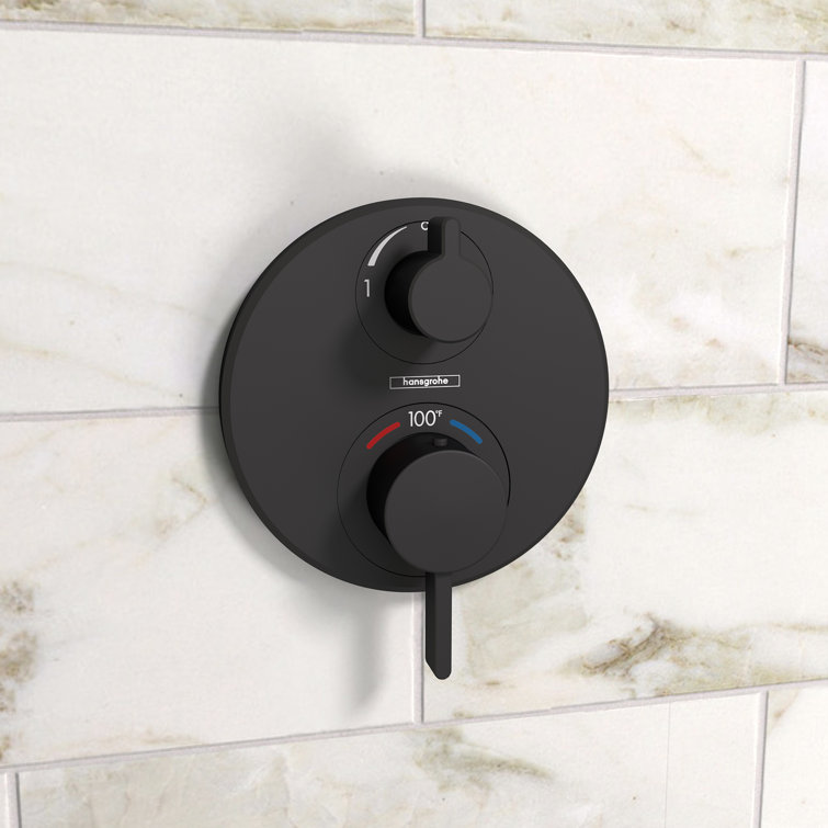 Matte Black Modern Thermostatic Shower Valve Trim with Diverter