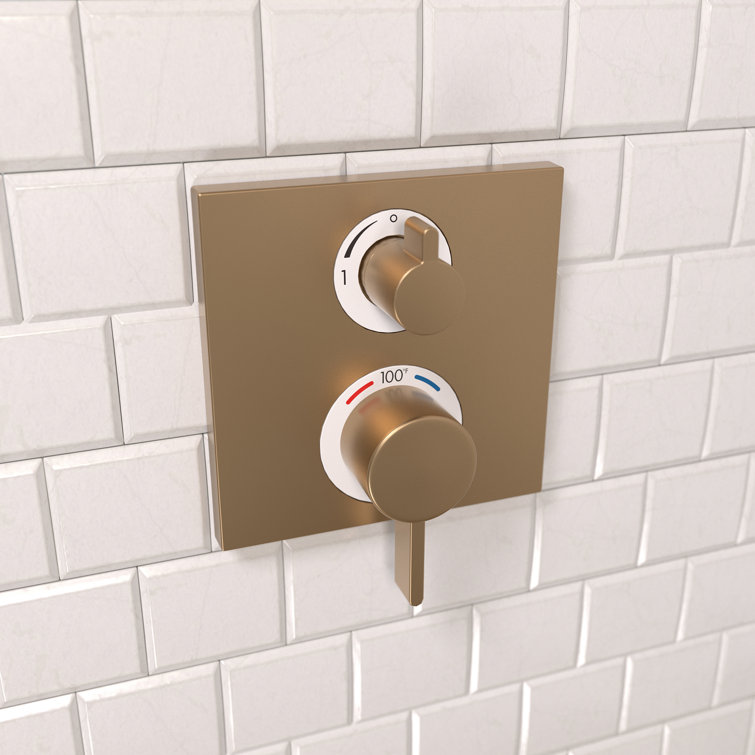 Brushed Bronze Square Wall-Mounted Shower Trim with Lever