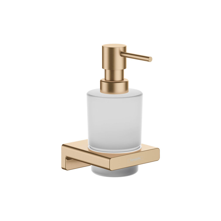 Brushed Bronze Metal and Glass Wall-Mounted Soap Dispenser