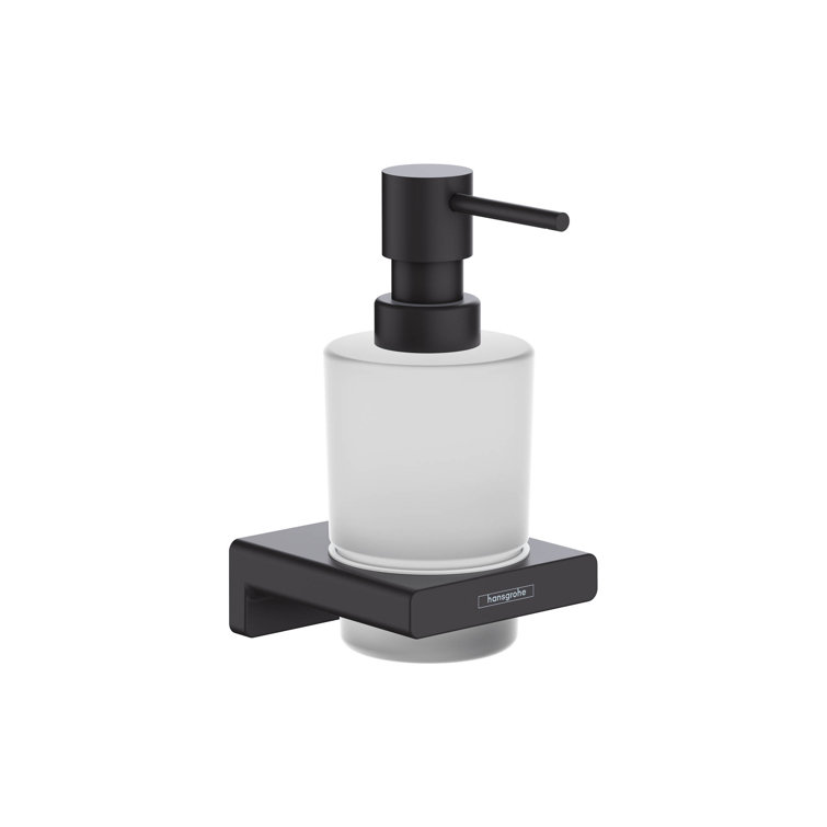 Matte Black Metal and Glass Wall-Mounted Soap Dispenser